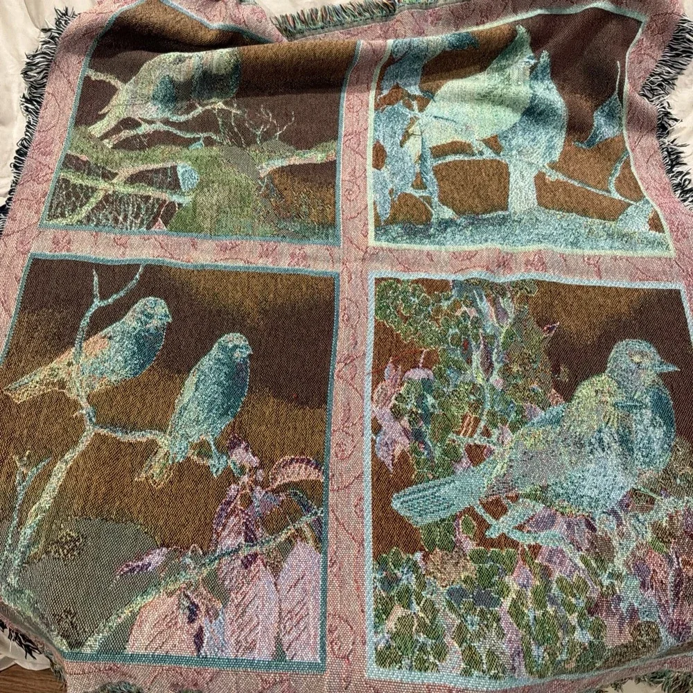 Blanket‎ Throw Song Bird Tapestry Fringe Cardinal Robin Chickadee Finch Seasons